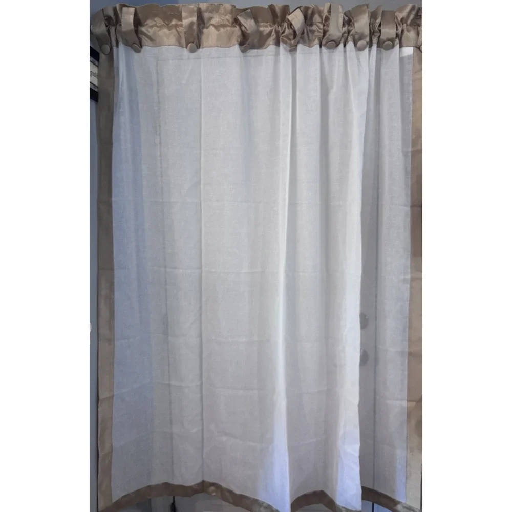 Sheer Curtain Tab Button Top Panels (4) White And Gold 60Wx63L Hollywood Regency